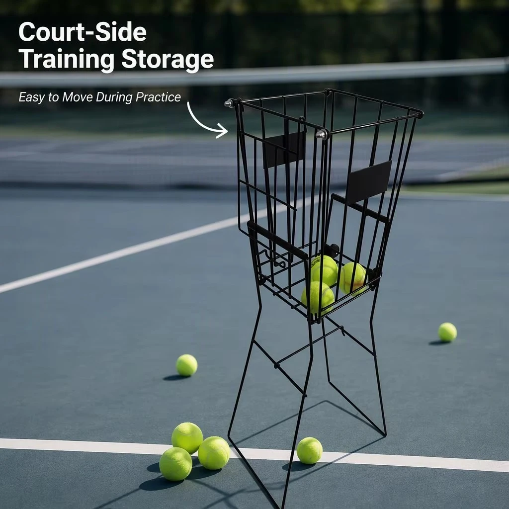 Foldable Tennis Ball Hopper Basket