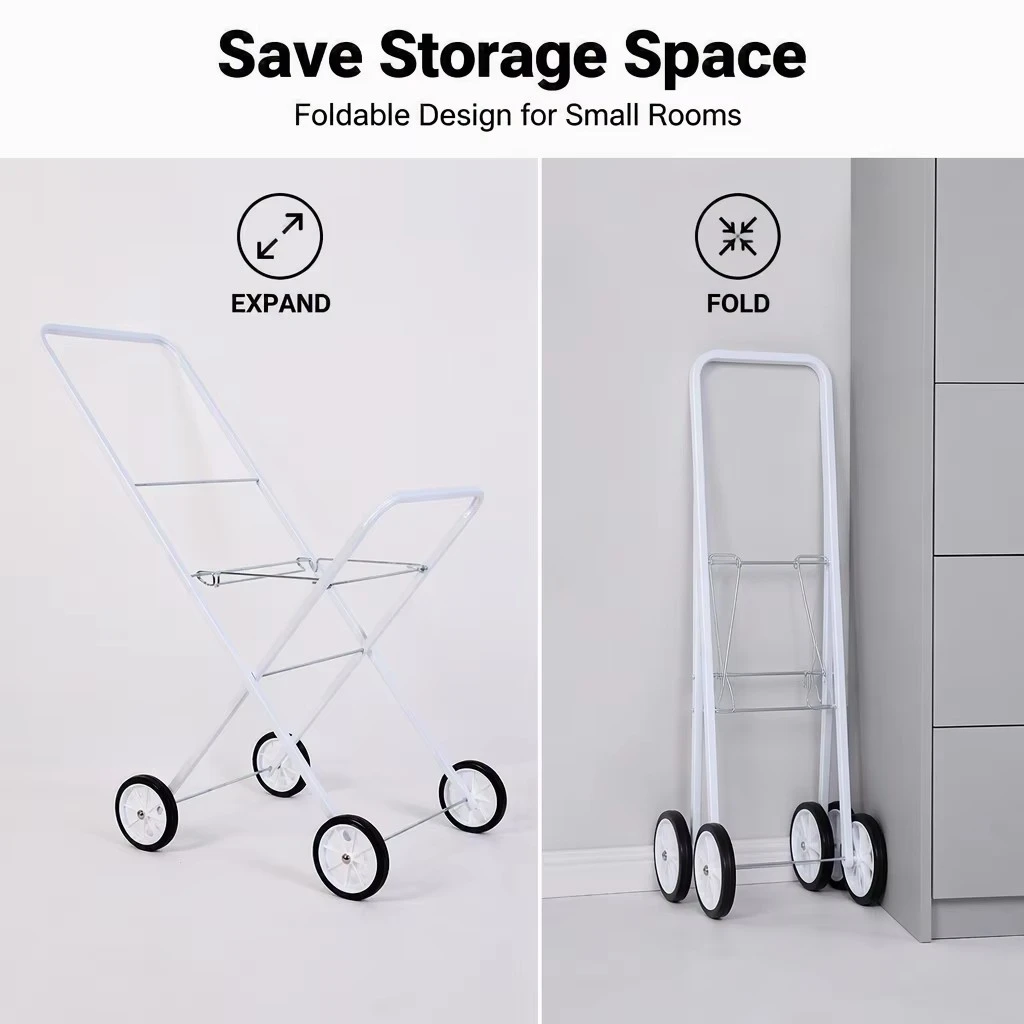 Square Tube Collapsible Metal Laundry Trolley Cart